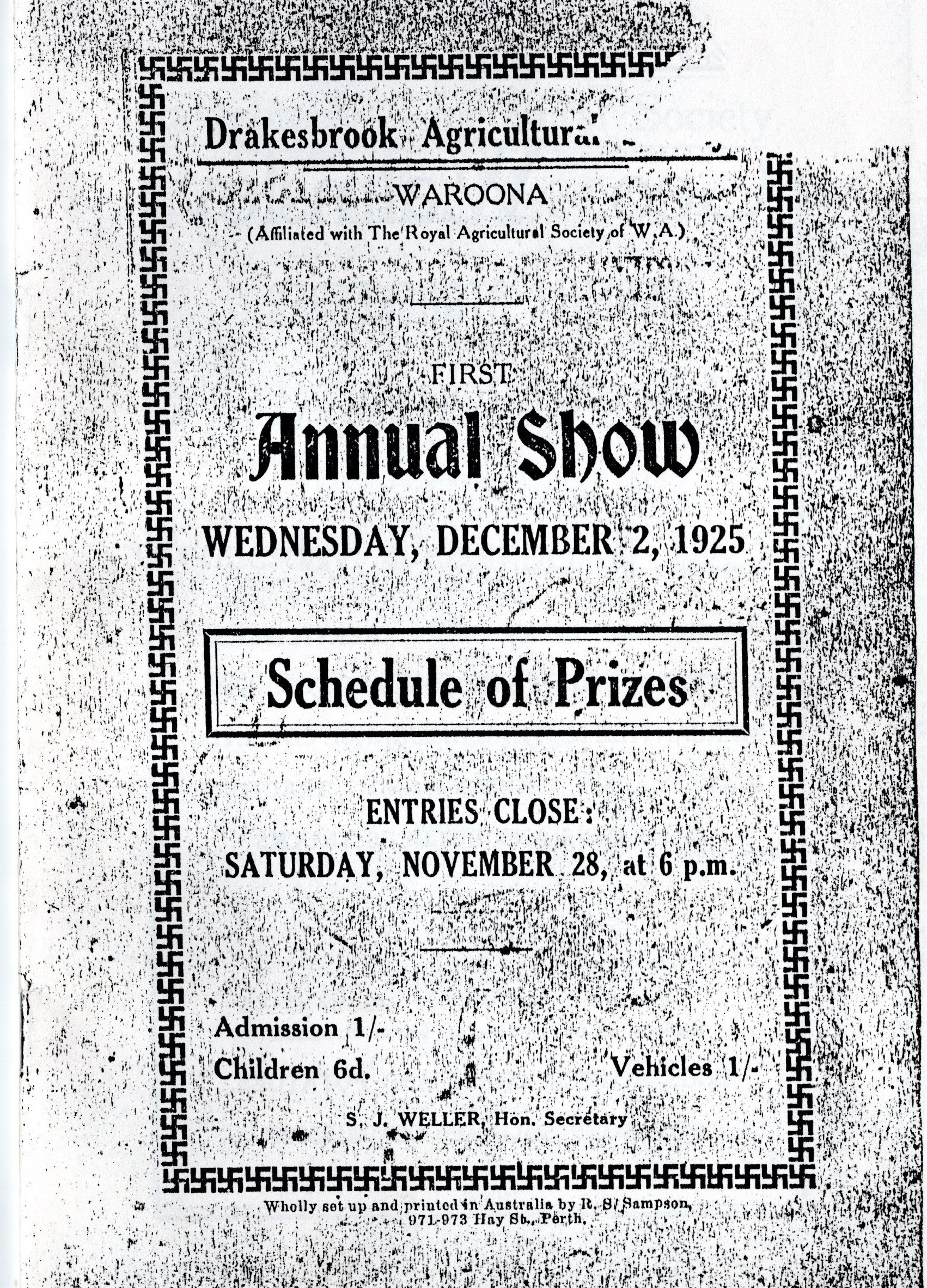 1925 Drakesbrook Agricultural Society Show Book front page20220613 (3)