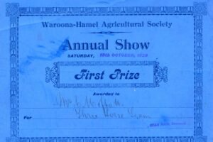 Waroona Show prize card 1929 Moffatt web
