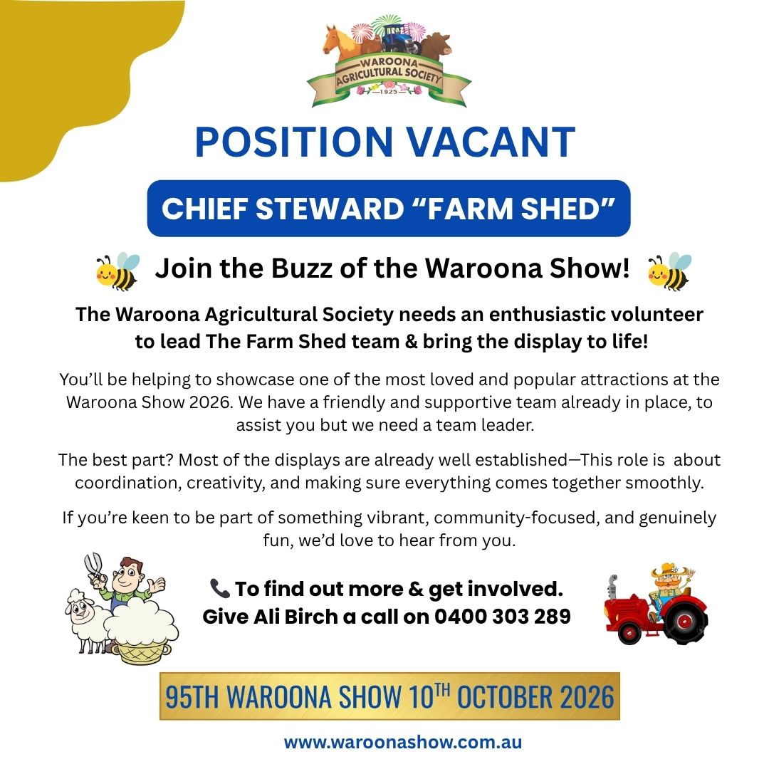 Position Vacant Chief Steward Farm Shed 1